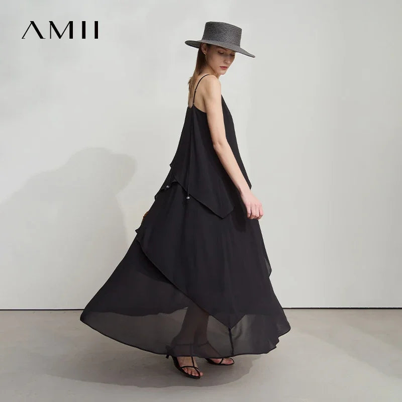រ៉ូបវែង Amii Minimalist សម្រាប់នារី រដូវស្លឹកឈើជ្រុះឆ្នាំ ២០២៥ រ៉ូបថ្មីស្រឡាង សុភាពរាបសារ រលុង ឆើតឆាយ សំពត់ព្យួរ 12541155