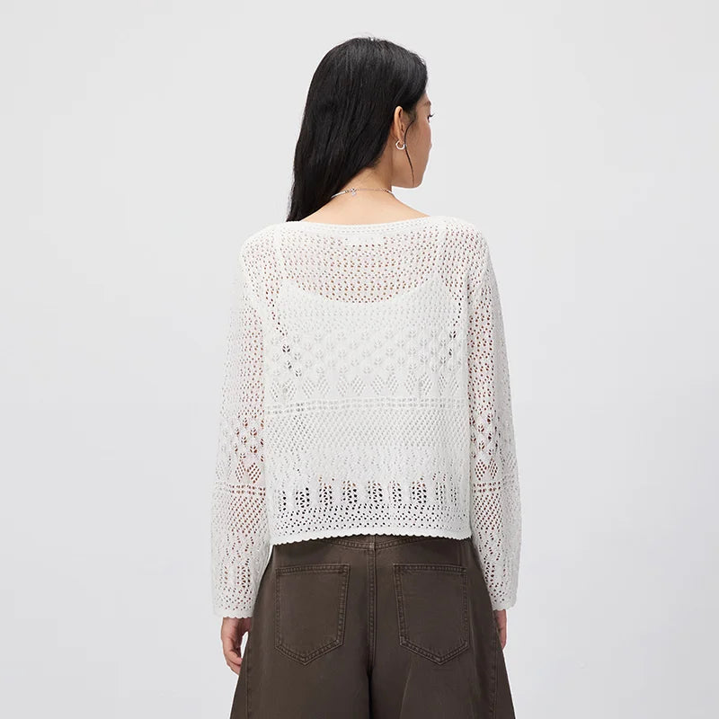 Semir Women Sweater Short Cami Hollow Out White Loose Knit Two Piece Elegant Casual Autumn Top Street Wear 2026