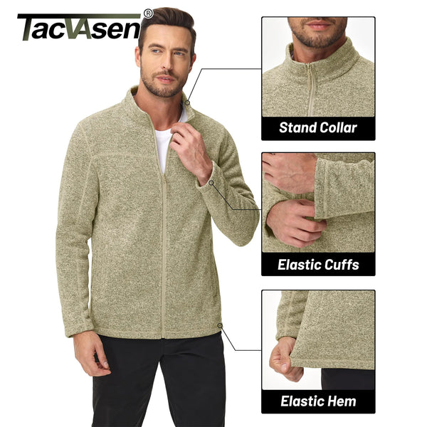 TACVASEN Mens Fleece Work Jackets Lightweight Spring Winter Full Zip Jacket Soft Casual Outdoor Hiking Coats with Zipper Pockets
