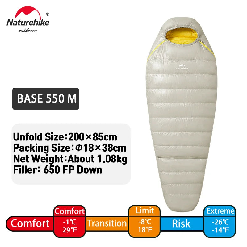 Naturehike Snow Bird Base Sleeping Bag -16℃ Cold-Proof Outdoor Hiking Breathable Mummy Camping Gear Windproof Fully Covered Tour