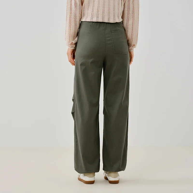 Semir Cargo Pants Women Spring Half Elastic Waist Outdoor Street Style Trendy Wide Leg Casual Versatile Fashion Trousers