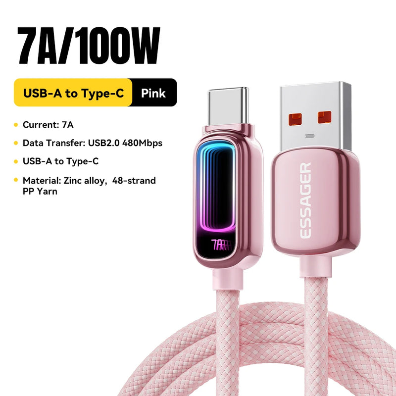 Essager 7A USB Type C Cable For Realme Xiaomi Huawei OPPO 100W PD Fast Charging Cable For MacBook Laptop iPhone 17 iPad Samsung
