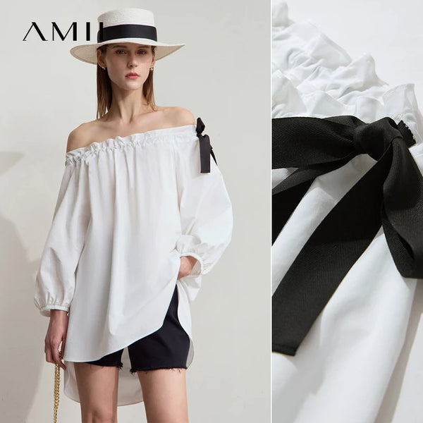 អាវ Amii Minimalist Casual សម្រាប់នារី រដូវក្តៅ ឆ្នាំ២០២៥ ថ្មី សម្រាប់នារីការិយាល័យ ពណ៌ស្រស់ឆើតឆាយ រលុង ងាយស្រួលពាក់ 12542170