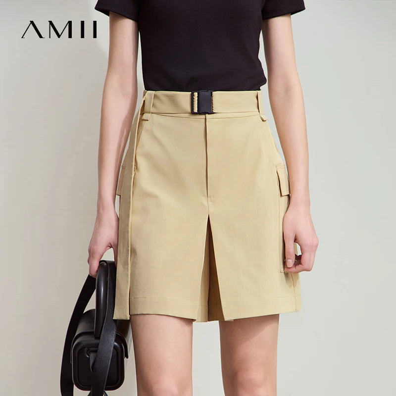 ខោខ្លីរដូវក្តៅ AMII Minimalist សម្រាប់ស្ត្រីឆ្នាំ ២០២៦ ខោខ្លីបែបភ្នំធម្មតាសម្រាប់ស្ត្រីម៉ូដថ្មីជាមួយខ្សែក្រវ៉ាត់ 12542099