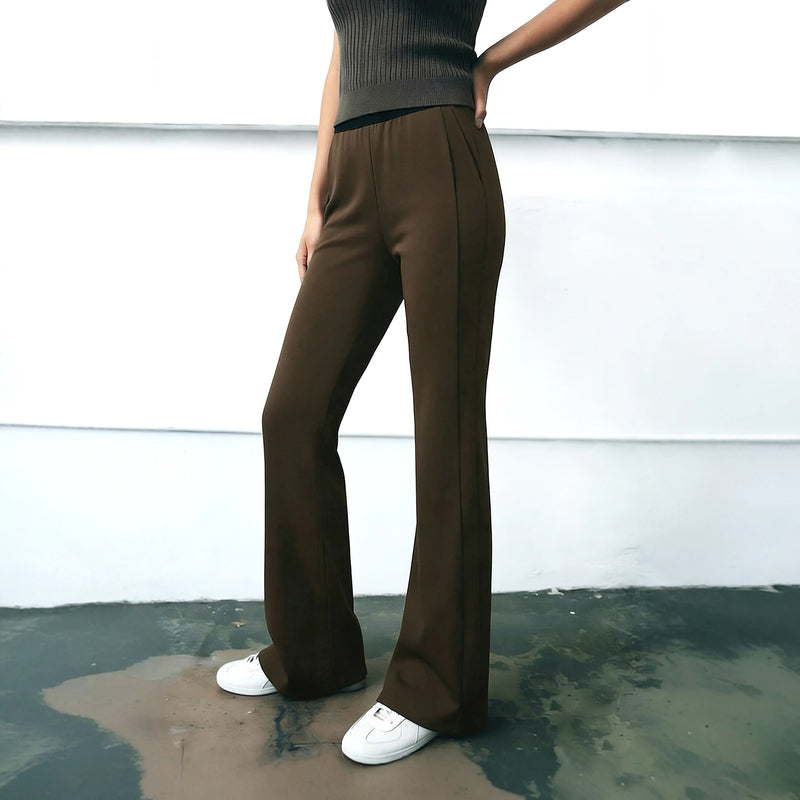 Amii Women's Flare Pants 2026 Summer New Color Block Elastic Waist Air Layer Trousers Casual Versatile Pants For Women 12622154