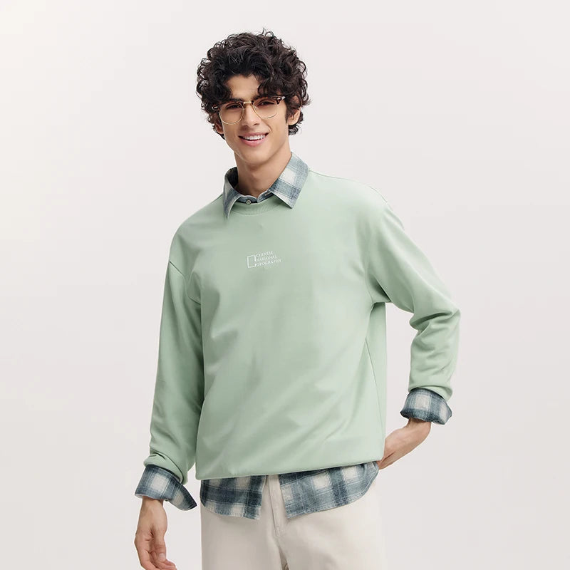 Semir Soft Hoodie Men Spring Letter Print Crew Neck Casual Comfortable Daily Wear Basic Versatile Stylish Pullover Top