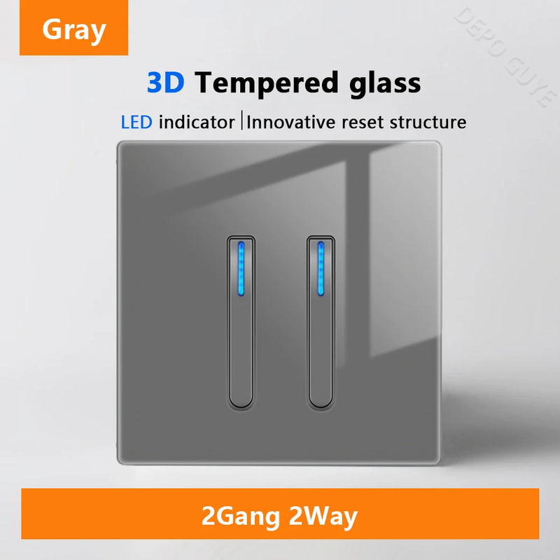 Wall Light Switch Panel LED Indicator UK EU FR Universal USB C Electrical Socket Piano Key Self-reset Wall Switches TV Computer