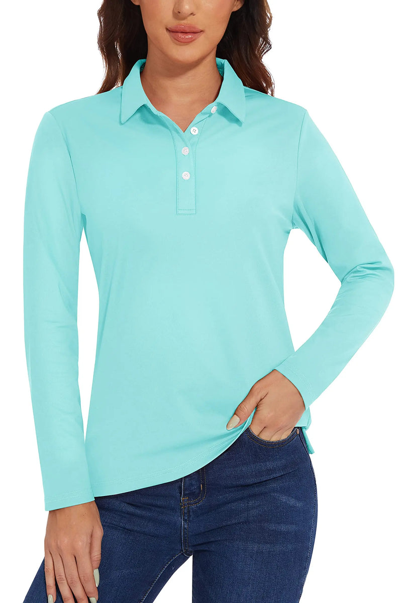 TACVASEN UPF 50+ Polo Shirts Womens Long Sleeve Shirts UV Protection Performance Polos Golf Tennis Working Shirts Pullover Top