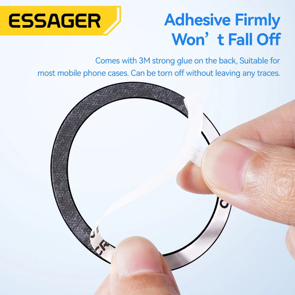 ចិញ្ចៀនដែកម៉ាញេទិក Essager 2PCS សម្រាប់ iPhone 16 15 14 13 Pro Max Plus មេដែក MagSafe សម្រាប់បន្ទះសាកថ្មឥតខ្សែ Samsung Xiaomi