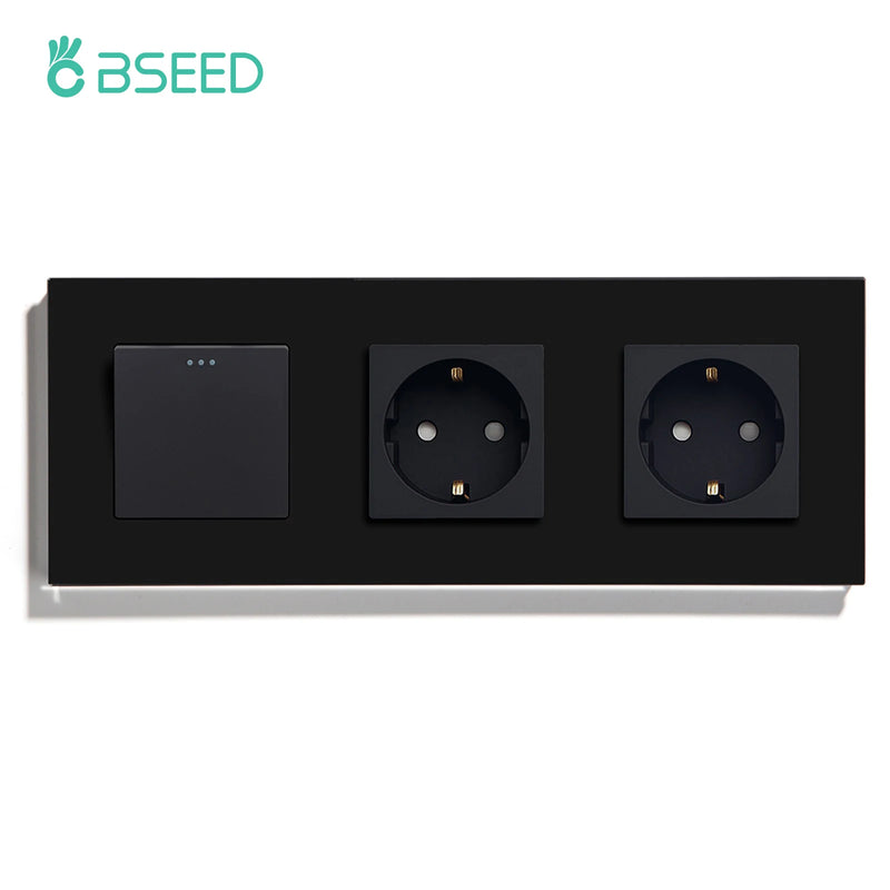 BSEED Mechanical Button Switch 1/2/3Gang 1Way Wall Power Socket USB Type-C Port Glass Frame Wall Switches Home Improvement