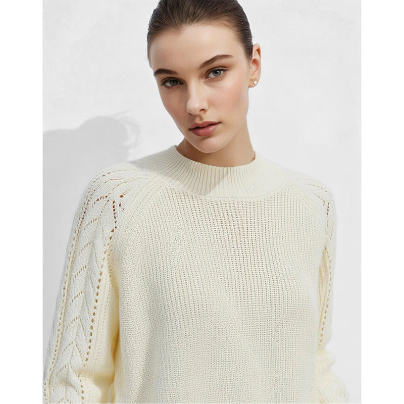 Amii Women's Mock Neck knit sweater Hollow Out Raglan Sleeve Oversized Casual Pullover Minimalist Long Sleeve Top 12643014