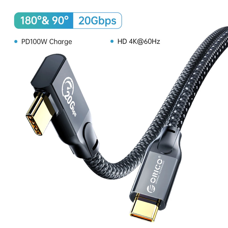 ORICO 5m 20Gbps USB C Cable PD100W Fast Charger Cord USB3.2 Gen 2 HD 4K@60Hz Video Braided with E-mark for Laptop MacBook