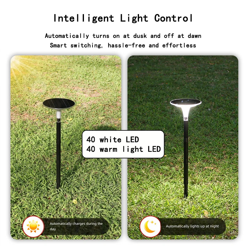 ភ្លើងសូឡា ៨០LED ចង្កៀងស្មៅសូឡាភ្លឺខ្លាំង ចង្កៀងរាងមូលសូឡាក្រៅផ្ទះ ចង្កៀងផ្លូវរាងជារង្វង់ការពារទឹកសម្រាប់ផ្លូវដើរក្នុងទីធ្លាខាងក្រោយផ្ទះ