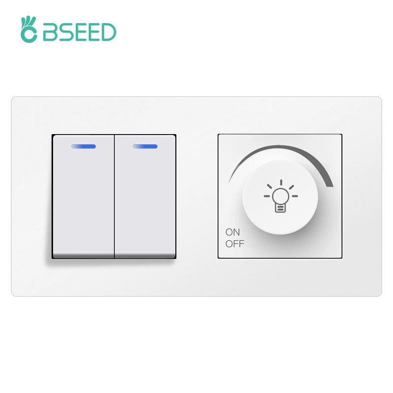 BSEED Normal Light Dimmer Switch Rotary Knob Dimmer Switch Adjustable Brightness Controller Plastic Frame Button Dimmer Switch