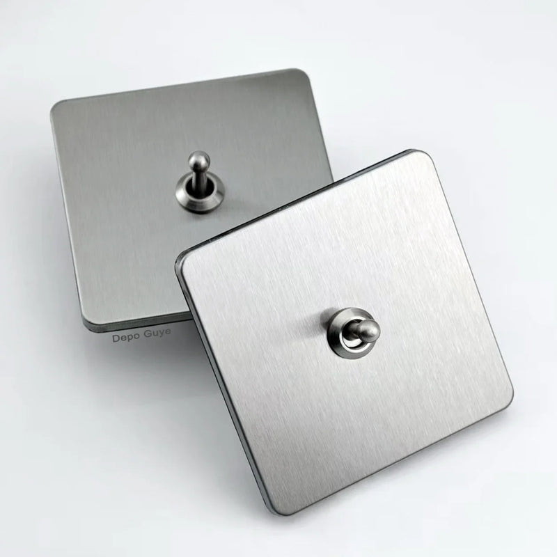 5/10PCS Toggle Wall Switch Grey Stainless Steel ,1/2/3/4 Gang 2Way Light Brass Lever Switch Panel For Home Improvement