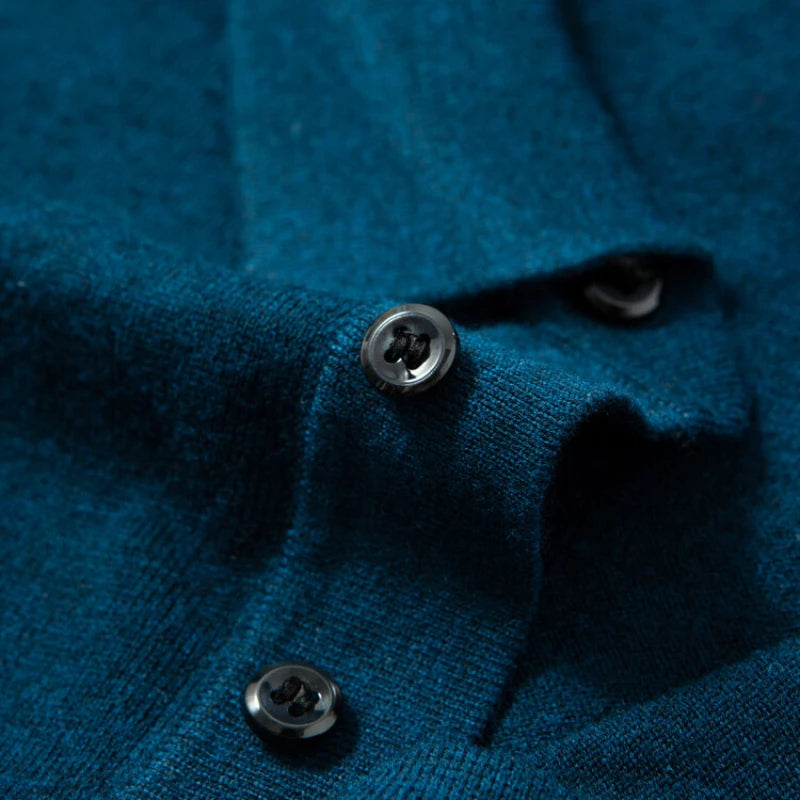 Solid Color Men's Wool Long-sleeve Shirt, Daily Autumn and Winter Warm Sweater, Business Casual Polo Shirt,Stretchable M-4XL