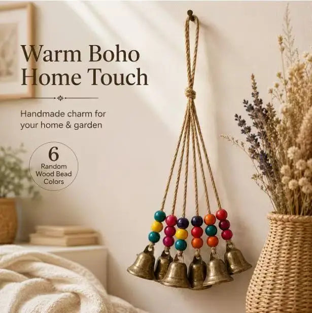 Halloween Hanging Decoration Jute Rope Witch Bell with 8 Coffee Beads And 8 Bells Magic Bell for Home Decor