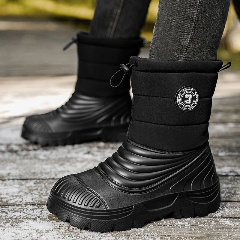 Men's snow boots winter new warm plush light casual boots soft sole anti-slip plus size outdoor boots fashion high-top work shoe