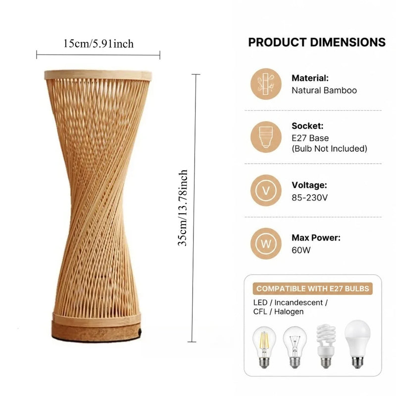JOYINLED Japanese Style Bamboo Table Lamp Shade,Natural Handmade Lampshade for Table Lamp, Vintage Wicker Light Shade D15 XH35CM
