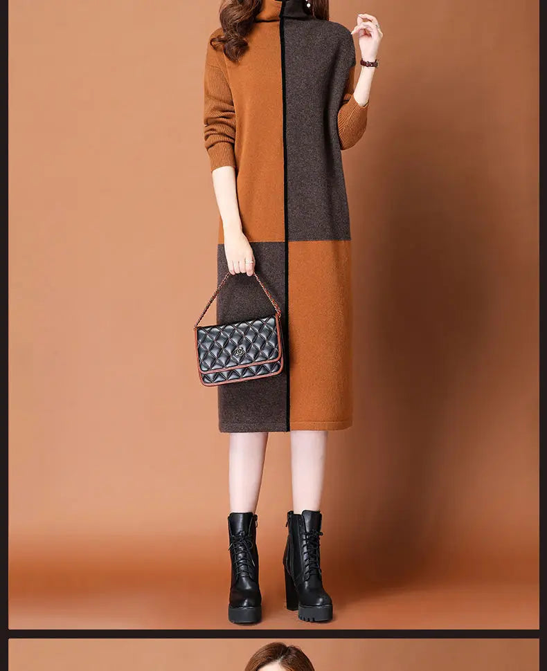 Turtleneck Warm Knitwear Jersey For Women Outerwear Long Dress Spring Autumn Fashion Mother Sweater Woolen Pullover Jumper