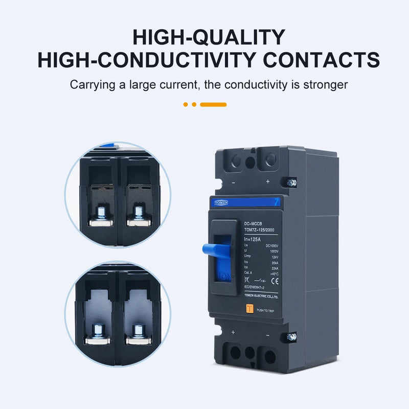 TOMZN 2P DC 1000V DC Solar Molded Case Circuit Breaker MCCB Overload Protection Switch Protector for Solar Photovoltaic PV