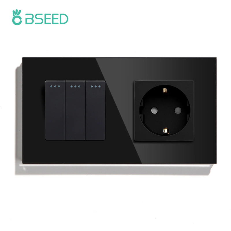 BSEED Mechanical Button Switch 1/2/3Gang 1Way Wall Power Socket USB Type-C Port Glass Frame Wall Switches Home Improvement
