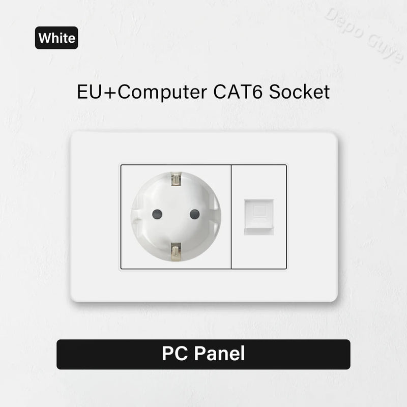 EU Korea Standard 4*2 Wall Light Switch Socket,USB Type-c 20W Fast Charger plug,1/2/3/4/Gang 2 Way Switch PC Panel Power ON OFF