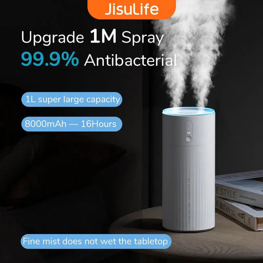 JISULIFE Double Spray Cool Mist Humidifiers 1L Spray up to 1M No water droplets Air Diffuser USB Personal Desktop Humidifiers