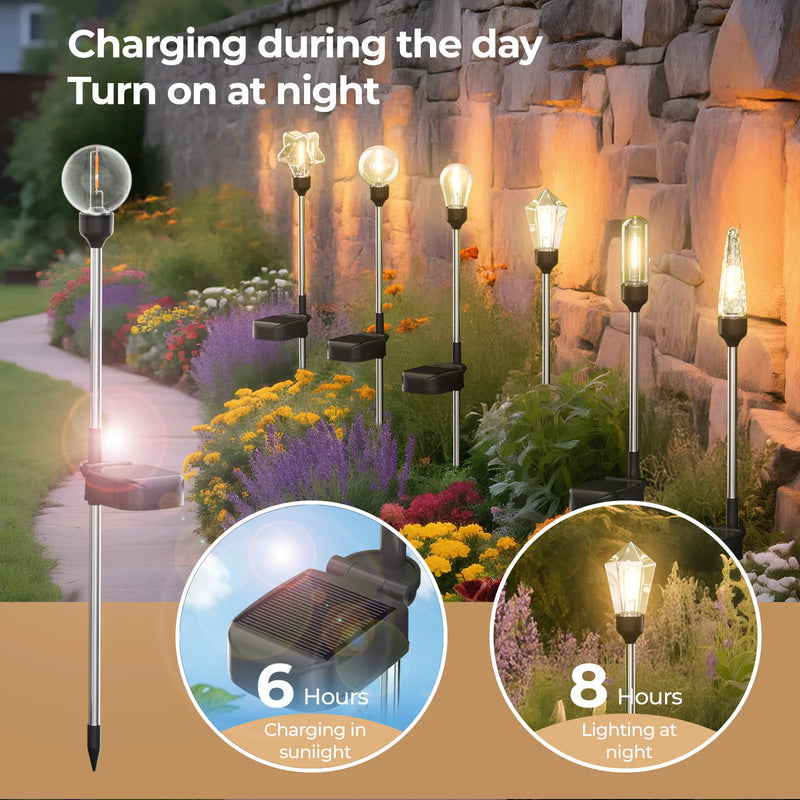 2pcs Solar Pathway Light Outdoor Waterproof with 3000K Tungsten Filament Bulb Landscape Lighting for Yard Driveway GardenWalkway