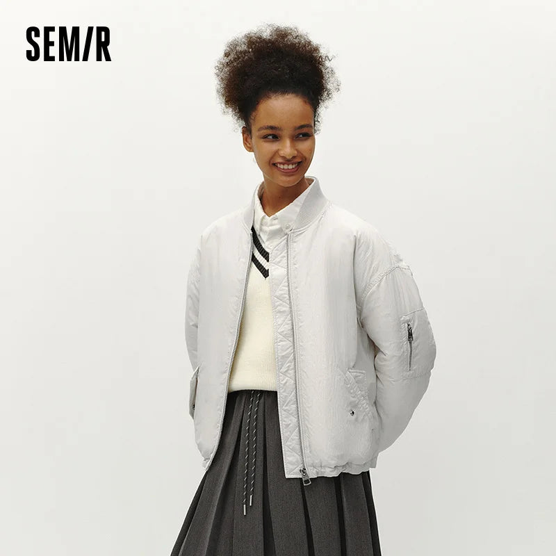 Semir Women Padded Jacket Thermal Warmth Lightweight Textured Loose Fit Baseball Collar Drawstring Minimal Design 2026 New