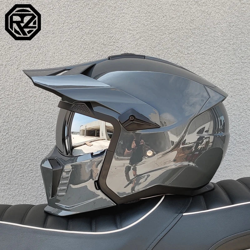 ORZ approves high-quality retro motorcycle helmet modular multifunctional combination helmet Black Warrior off-road full helmet