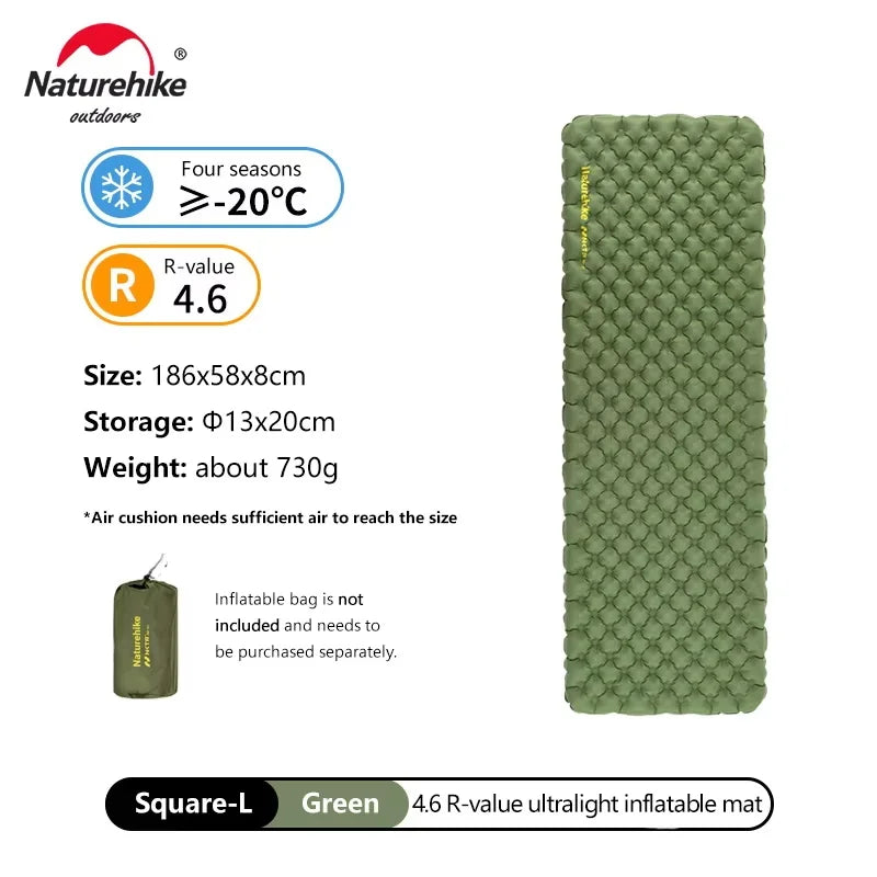 Naturehike 4.6 R Value Ultralight Air Mattress Camping Hiking Climbing Sleeping Pad Outdoor Inflatable Mat Cushion With Air Bag