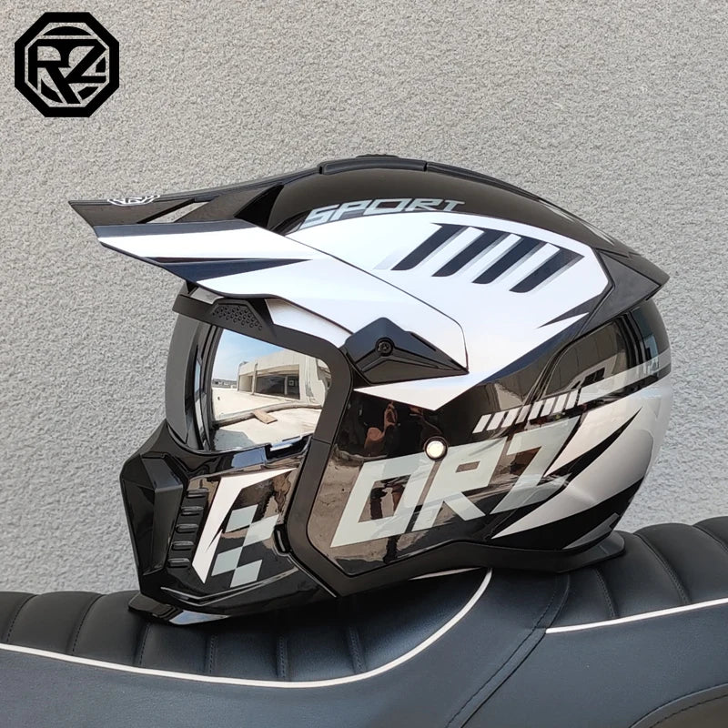 ORZ modular multifunctional combination motorcycle helmet Black Warrior retro style full face helmet DOT personalized helmet