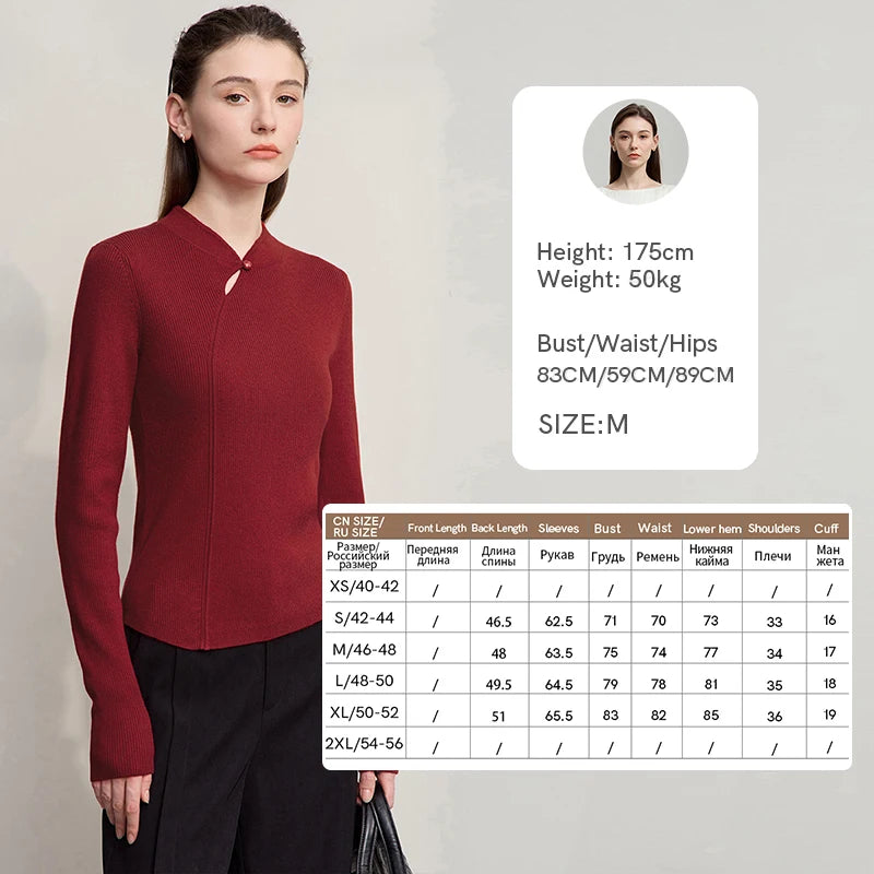 Amii Women's Sweater Cheongsam Collar Slim Pullover Long-sleeved Sweater 2025 Autumn New Minimalist New Female Clothing 12523105