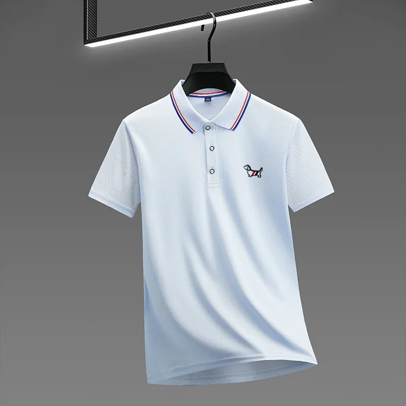 Summer New Men Short-Sleeved Polo Shirt Lapel Color Blocking Dog Embroidery Business Casual Polo Shirt Ventilate Men's Clothing