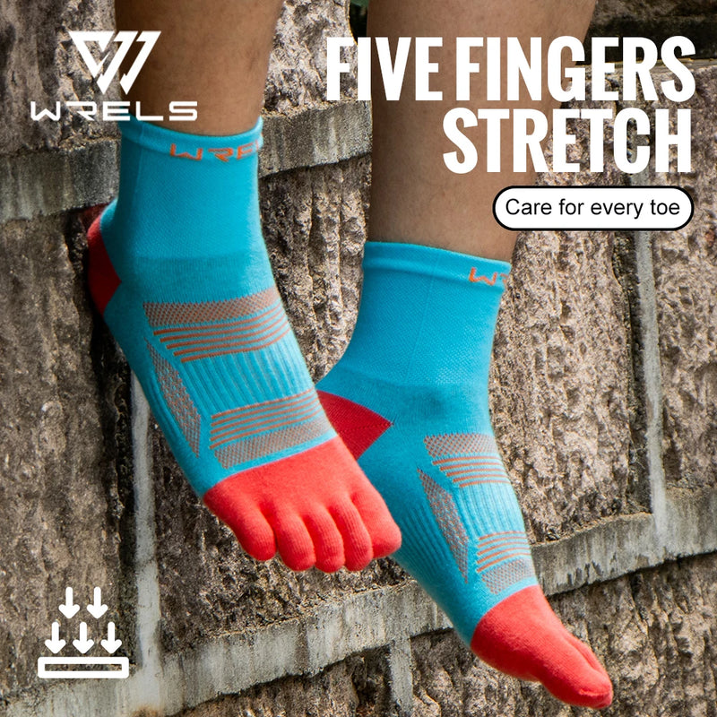 WRELS Athletic Ankle Toe Socks Five Finger Socks Breathable Athletic Running Sports Cushioned Moisture Wicking Five Toe Scocks