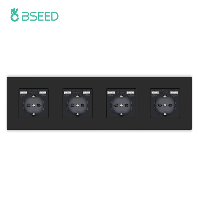 BSEED EU Standard Wall Socket Single Power Outlets USB Type-C Port 20W Fast Charge Plastic Panel Triple Electric Plugs 16A
