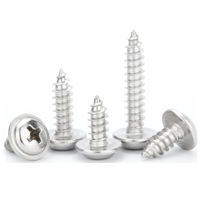 10/20/50pcs M1.7 M2 M2.3 M2.6 M3 M4 M5 Cross Round Head with Washer Self Tapping Screw 304 Stainless Steel Wood Screws