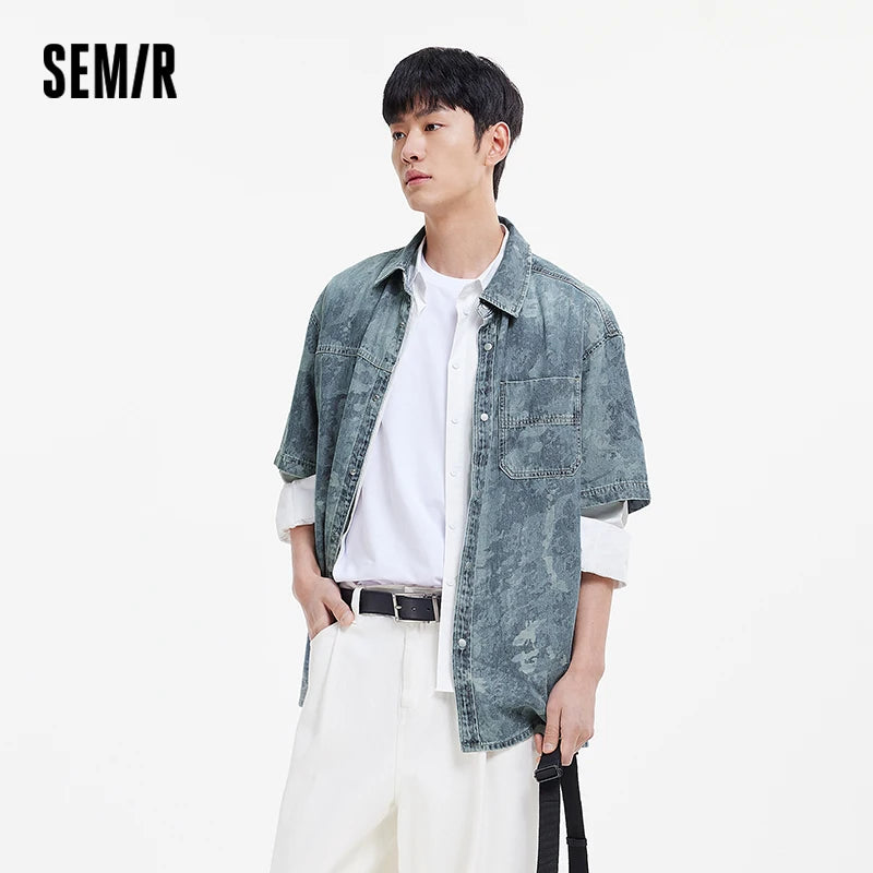Semir Mens Shirt 2026 Camouflage Denim Pure Cotton Short Sleeve Fashion Casual Soft Daily Wear
