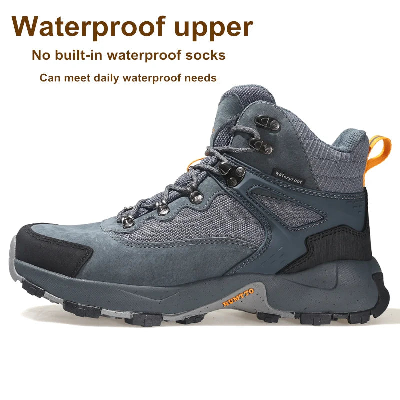 HUMTTO Waterproof Trekking Sneakers for Men Winter Leather Hunting Outdoor Hiking Shoes Sport Walking Tactical Safety Boots Mens