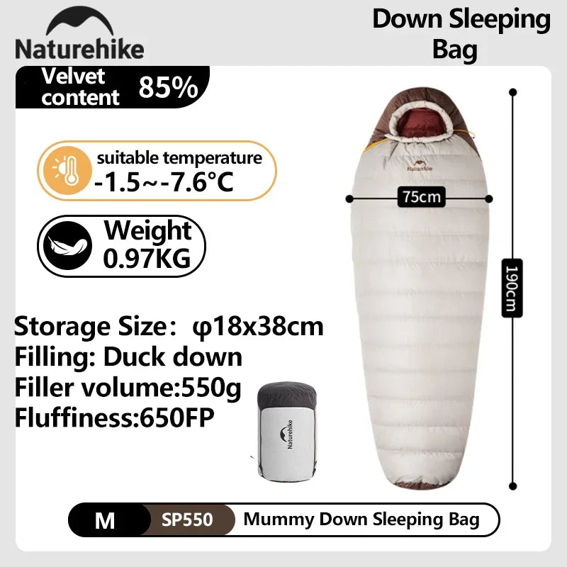 Naturehike Winter Sleeping Bag SnowBird 20D Mummy Ultralight Duck Down Sleeping Bag Portable Hiking Outdoor Camping Sleeping Bag