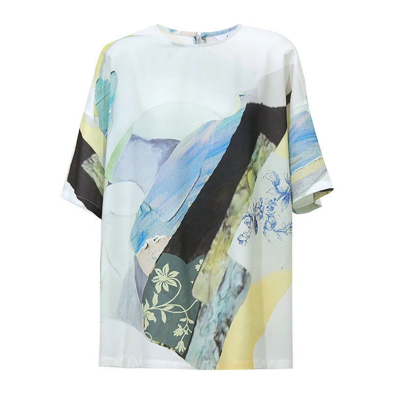 Amii Printed Women's Blouse 2026 Summer New Round Neck Drop Shoulder Chiffon Top Loose Breathable Casual Woman Clothes 12652010