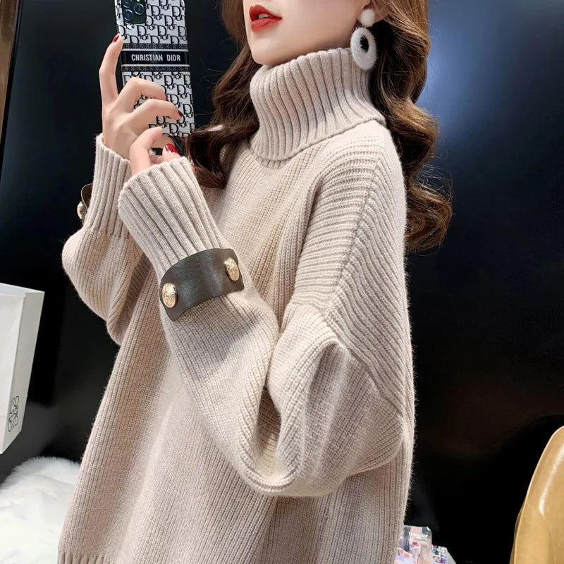Sweater Women's Korean Medium Long Top Autumn Winter Turtleneck Warm Pullover Shirt Long Sleeve Knitwear Jumper Female Sueter