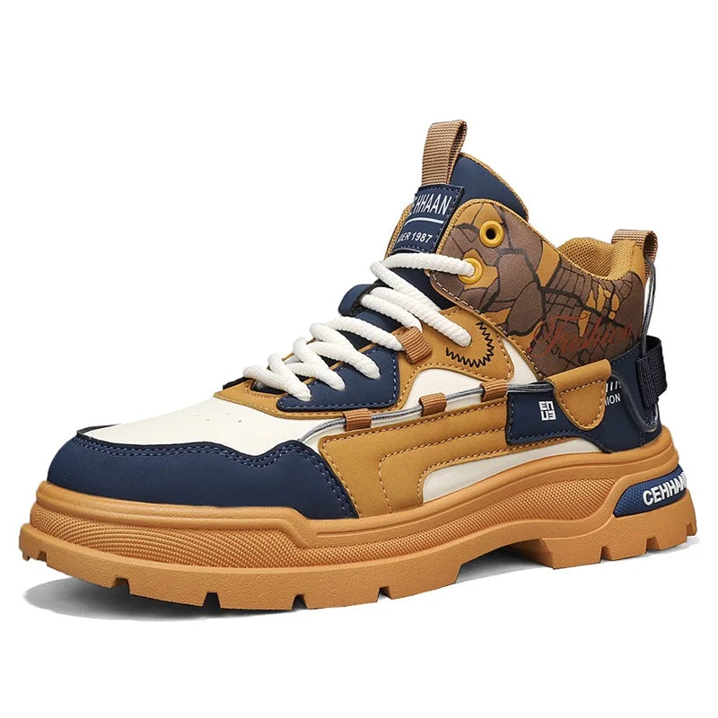 Mens Sports Shoes 2025 Autumn Winter New High Top Fashion Color Blocking Design Wear-resistant Snug Sports Mens Short Boots