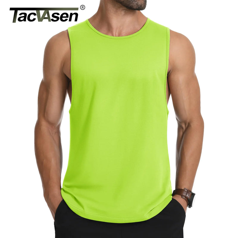 TACVASEN Cotton Fitness Wide-Armhole Muscle TANK TOPS Sleeveless T-shirts Mens Gym Workout Trainning Vests Casual Tee Shirt Tops