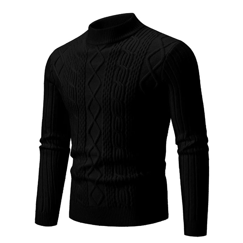 Men Red Neutral Computer Knit Sweaters, Winter Blue Half-high Neck Pullover Sweater, Beige, Black, and Khaki Colors Available.