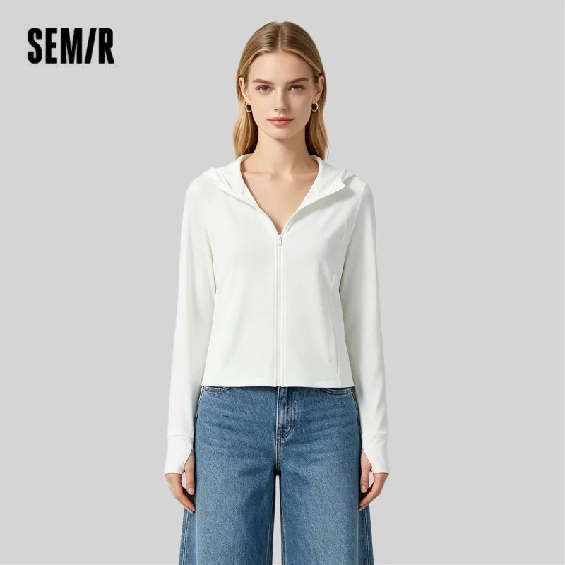 Semir Women UV Protection Jacket Cool Feeling Loose Raglan Sleeve Mesh Spliced Brim Visor 2026 Outdoor Casual Fashion Wear