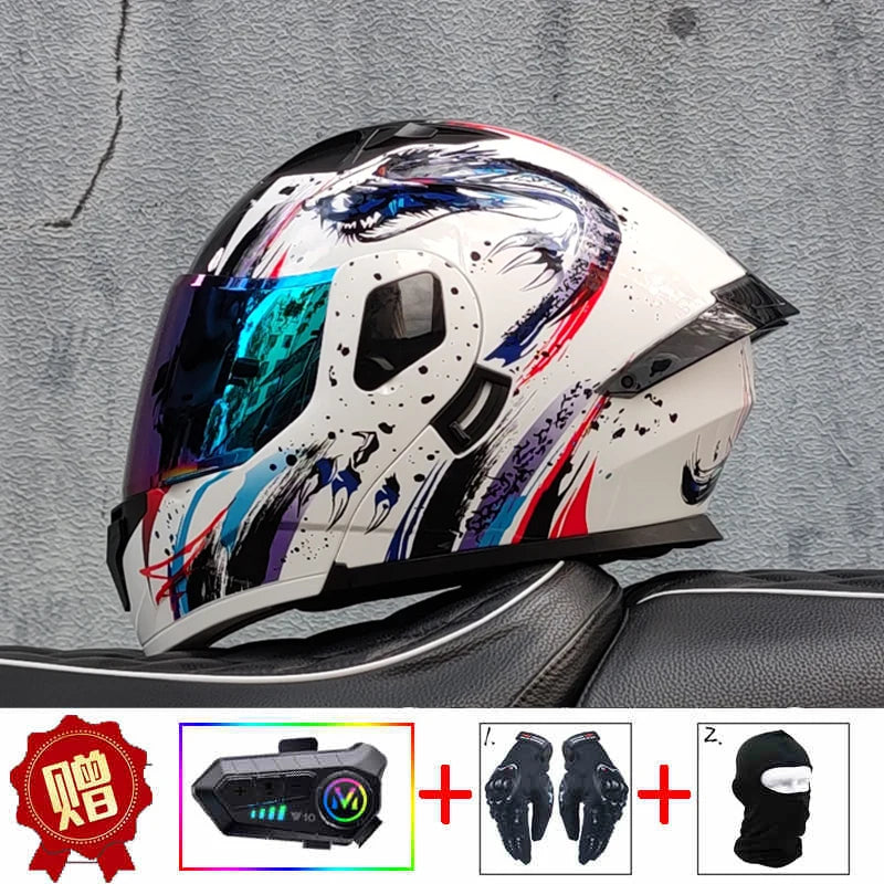 2024 New Motorcycle Professional Racing Flip Up Helmet ABS Material Modular Dual Lens Bluetooth Helmets DOT Certification