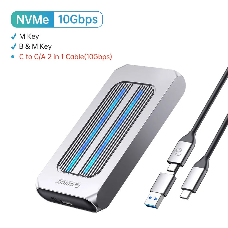 ORICO RGB M.2 SSD Enclosure 10Gbps M2 NVMe SSD Case All Aluminum USB3.1 Gen2 Case for Solid State Drive for Gamer Video Editing