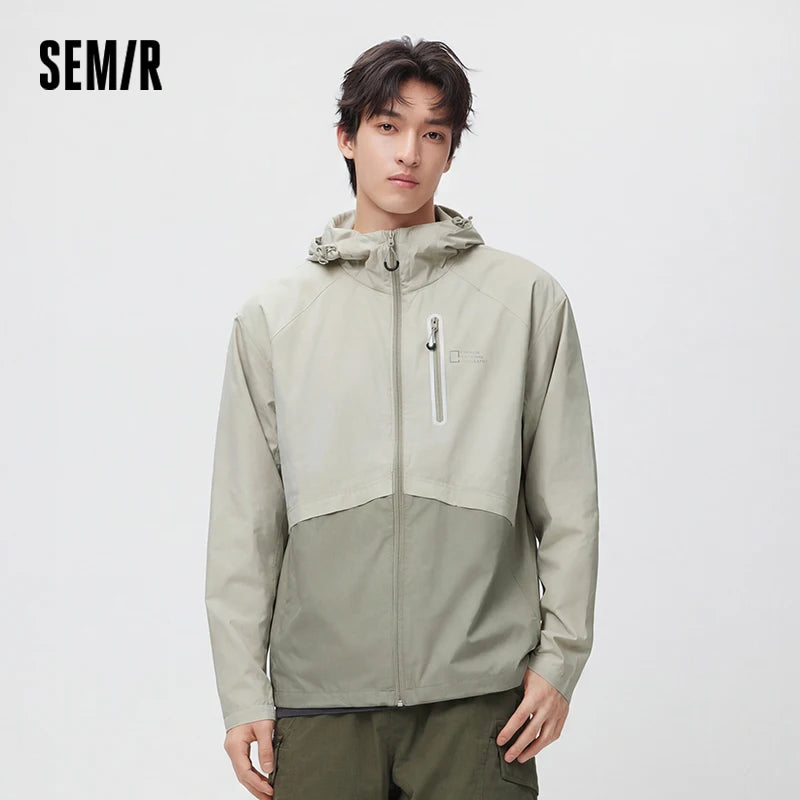 Semir Mens UV Jacket 2026 Hooded Spliced Printed Tops Functional Outdoor UV Protection Casual Style Soft Breathable